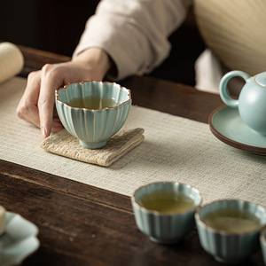 Taza de té de cerámica Ru Ware, taza maestra de porcelana con forma de loto para degustación de té, uso doméstico - Product Image 5