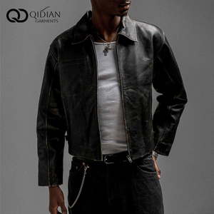 Manufacturer Custom <strong>Men's</strong> Vintage Leather <strong>Jacket</strong> High Quality Cropped Faux Leather Bomber <strong>Jacket</strong> Motorcycle Biker <strong>Racing</strong> <strong>Jacket</strong> - Product Image 4