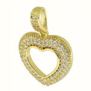 Micro pavé de circonia cúbica, colgante de corazón de color dorado, Plata de Ley 925 912359