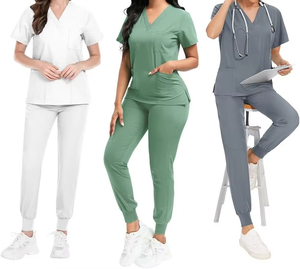 Conjunto de Blusa con Botones y Cuello Redondo y Pantalones de Jogging Ajustados con Cordón para Mujer, Ideal para Hospitales y Salones de Belleza - Product Image 3