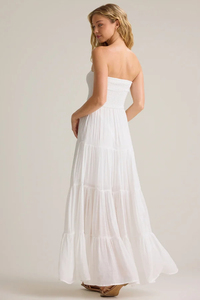 Robe longue en mousseline sans bretelles, taille empire, plissée, style bohème, coupe ample, couleur unie blanche, robe décontractée d'été - Product Image 4