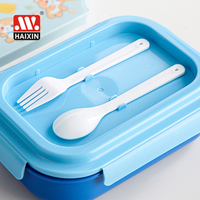 Boîte à lunch bento Haixin 1100 ml réutilisable à trois compartiments pour enfants, en plastique, avec motifs de dessins animés, avec couverts, sans bouteille