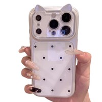 Coque de téléphone minimaliste style Ins à pois pour 17/18 Pro Max et 16/15, design oreilles de chat, deux-en-un, bords souples, dos rigide en acrylique