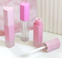 Emballage de glaçage à lèvres personnalisé de 4ml Tube de brillant à lèvres en forme de coeur Peinture en aérosol à rabat rose transparent dégradé Lèvres en plastique personnalisées