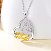 Collier pendentif Cœur Lion Endormi en Argent Sterling 925, Bijoux Personnalisés Animaux pour Femme, Vente en Gros