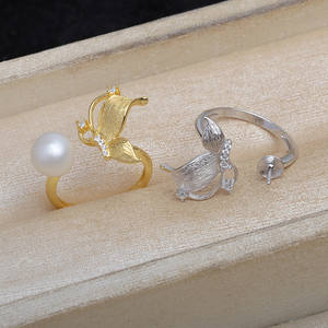 Anillo de Mariposa de Plata 925 con Acabado Cepillado, Accesorios para Joyería de Perlas, Anillo de Apertura Superior JG, Producto Semiterminado, Soporte para Anillo - Product Image 1