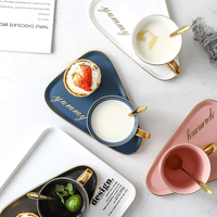 Tasse à café et à thé en céramique émaillée et couleur matte, avec logo doré personnalisé de style nordique, assiette pour biscuits, soucoupe
