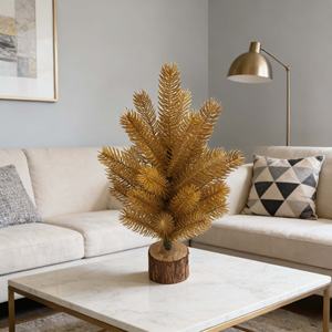 شجرة عيد الميلاد الاصطناعية من خشب الأرز بطول 40 سم مع إبر صنوبر ذهبية وقاعدة بلاستيكية |   سطح طاولة ثلجي خفيف الوزن وصديق للبيئة - Product Image 5