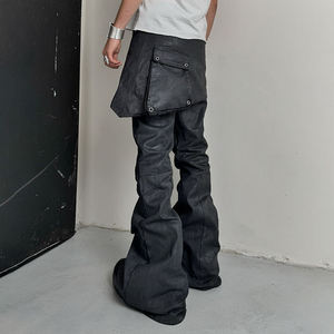 <span class=keywords><strong>Pantaloni</strong></span> a Zampa d'Elefante in <span class=keywords><strong>Pelle</strong></span> Personalizzati da Uomo Stile Streetwear Hip Hop da Moto - Product Image 2