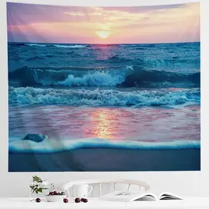 בית תפאורה תמיכה מותאם אישית הדפסת פוליאסטר אוקיינוס שטיח ים חוף גל שמש ענן נוף נוף טבע מארג