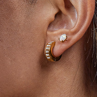 Boucles d'oreilles créoles Gaovo Baguette en zircon blanc, plaqué or 18 carats, en acier inoxydable, bijoux d'oreille pour la vente transfrontalière européenne et américaine