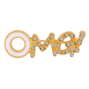 OMG Brooch surprise expression hollowed out letter inlaid diamond collar pin clothing accessories Badge