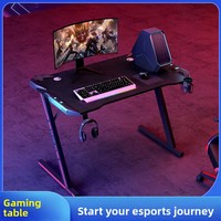 Bureau d'étude/de jeu en acier en forme de Z, surface en fibre de carbone, éclairage, porte-gobelet, support pour casque, design minimaliste moderne, modèle 006