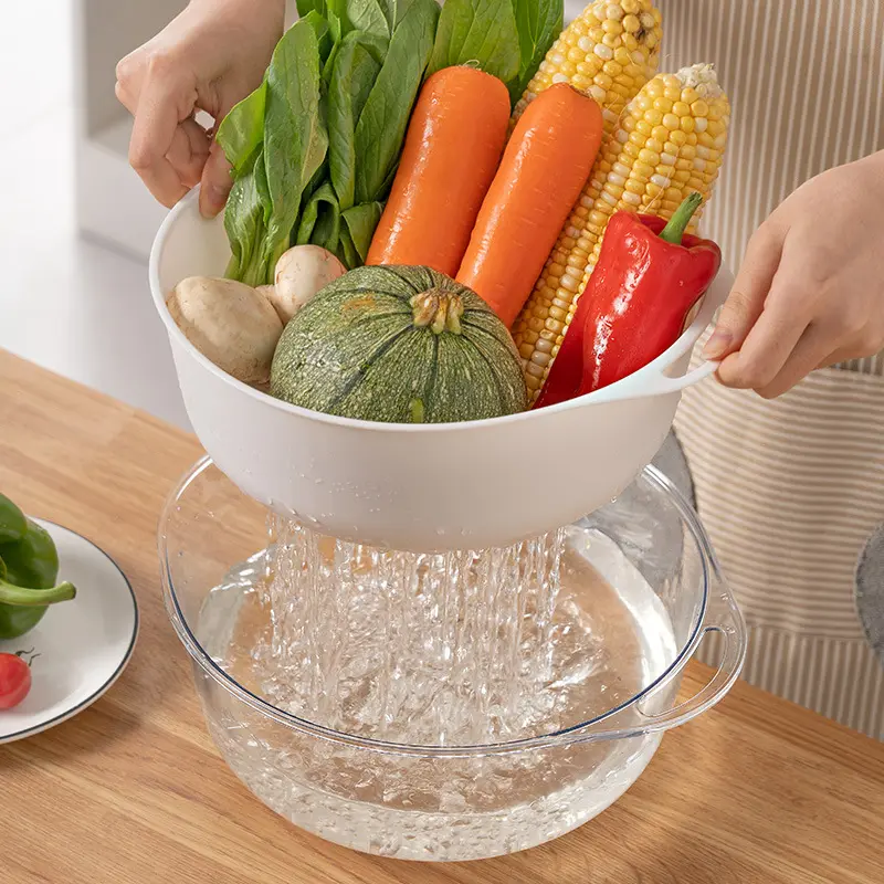 Kitchen fruit vegetable plastic drain and storage basket