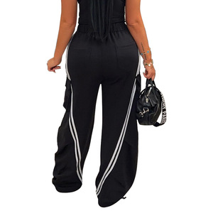 <strong>Women's</strong> Casual Street Elastic Waistband <strong>Pull</strong>-<strong>On</strong> Stripe Loose Straight Leg Pants Sehe Fashion - Product Image 2