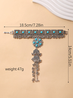 Ensemble de bijoux vintage indien style gitan, comprenant un bracelet et une bague, orné de perles turquoise et d'un pompon en alliage de zinc, style bohème ethnique, bracelet esclave et bague de doigt, vente en gros