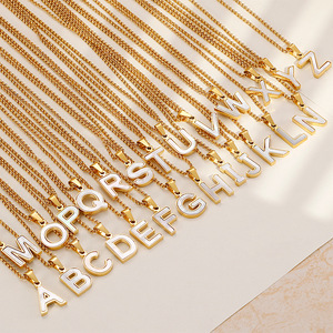 Collar con Colgante de Letra Inicial, Chapado en Oro de 18K, Moderno, para Aniversario, con Cruz de Acero Inoxidable 316L y Concha Blanca - Product Image 1