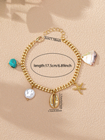 Bracelet Vintage Bleu Turquoise Pierre Coquillage Étoile de Mer Été Plage Style Charmes Bijoux pour Femmes Motif Fleur Bouddhiste