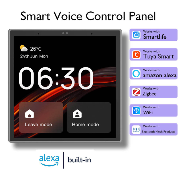 Embedded Tuya Smart Home Hub, Built-in Alexa, Compatible With Tuya Eco Devices, Multi-protocol Touch Control Wall Panel