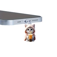 Bouchon anti-poussière pour téléphone portable en acrylique, motif chat de dessin animé mignon, compatible avec les téléphones Type-C et Apple