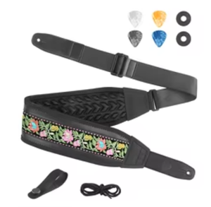 Sangle de guitare rembourrée de qualité supérieure avec coussin en mousse haute densité 3D, tissage jacquard en polyester durable, réglable et antidérapante pour une utilisation durable - Product Image 1