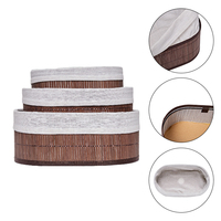 Ensemble de 3 paniers de rangement ovales en bambou imbriqués avec doublure en tissu amovible, bacs de rangement décoratifs pour étagère