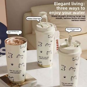 Line Cat Water <b>Cup</b> Large Capacity Insulated <b>Cup</b> <b>Straw</b> Drinking Sports Car Portable <b>Cup</b> for Men Women Students School - Product Image 3