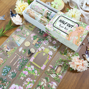 4 Gulungan Per Kotak Selotip Masking Bahan Latar Belakang Kehidupan Sehari-hari Karakter Set Buku Panduan PET Die-cut yang Diaktifkan dengan Air - Product Image 4