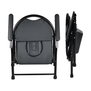 Chaise de toilette pliante pour personnes âgées, grande taille, carrée, noire, portable, pour usage domestique, avec accoudoirs confortables et pieds antidérapants - Product Image 2