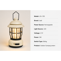 Lanterne de camping LED rechargeable JD-L792, intensité réglable, indice de protection IP65, blanc chaud 2700K, lampe de tente autoportante et suspendue pour l'extérieur