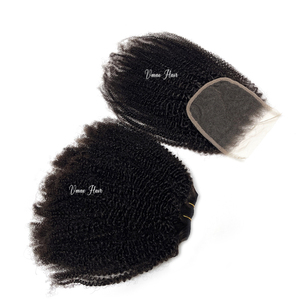 VMAE Natural Raw Virgin Afro Curl Onda ondulada HD Cierre Frontal de encaje transparente Línea de cabello de bebé Trama de cabello <span class=keywords><strong>humano</strong></span> Bundle Deal - Product Image 1