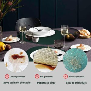 Juego de posavasos de cuero PU, manteles de mesa resistentes a las manchas, vajilla lavable, alfombrilla antideslizante con lengüeta redonda - Product Image 4