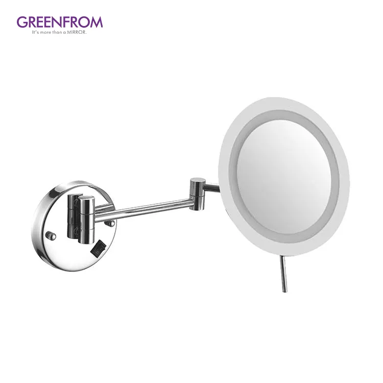 Specchio da bagno moderno da 9 pollici per bagno dell'hotel a parete in ottone con specchio a Led moderno con braccio estensibile