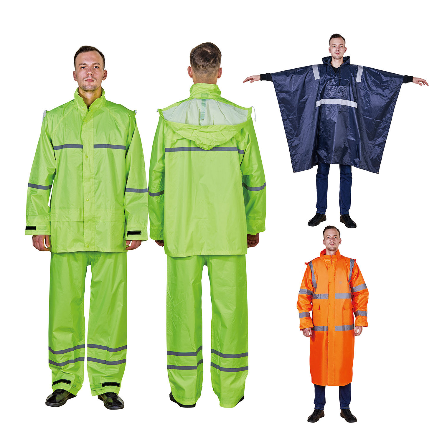 R015 Rain Suit Hooded with Reflective Tape Rubberized Polyester PVC Rain  Wear
