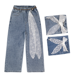 <span class=keywords><strong>Jeans</strong></span> Gallant per Bambine, Design Personalizzato, Lavaggio Vintage, Gamba Larga con Strass, Denim Casual Ecologico - Product Image 1