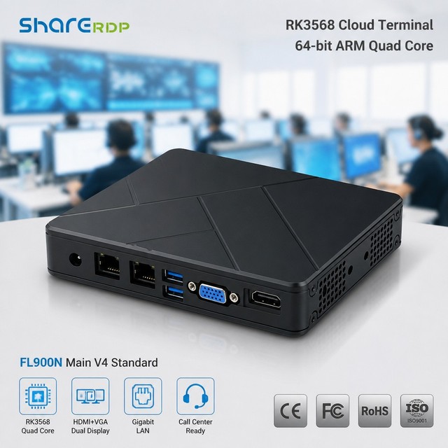 Sharerdp Factory Direct High-end Fl900N Cloud Terminal RK3568 2.0GHz RJ45 Educational Mini PC Station X86 ARM Thin Client PC