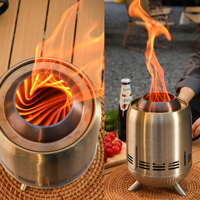 Poêle à granulés sans fumée, portable, rond, en acier inoxydable, pour chauffage extérieur, barbecue, camping, foyer de table