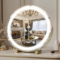 Miroir de Maquillage Portable Mural et de Bureau LED Électrique Intelligent, Style Art Déco, avec Cadre en Fer Forgé Personnalisable pour la Maison et le Dortoir