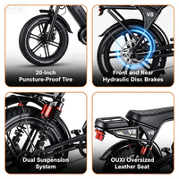 Vélo électrique à pneus larges FLM V8 20 pouces, 48V 250W/750W/1000W, frein hydraulique, pour adultes, entrepôt étranger