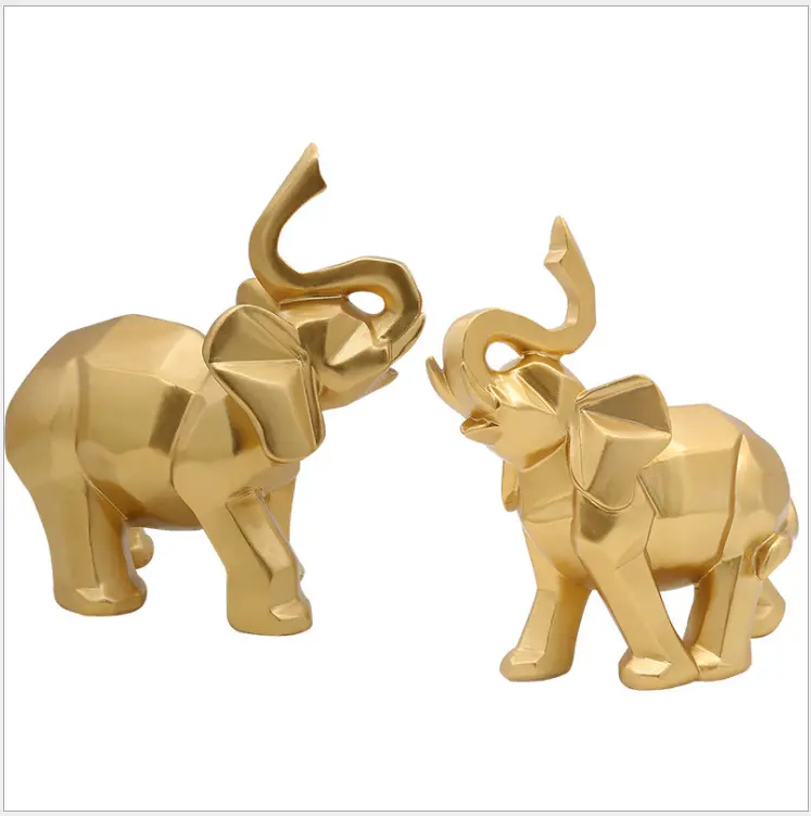 Hars Olifant Sculpturen Hars Standbeeld Ornamenten Huisdecoratie Accessoires Cadeau-Goud