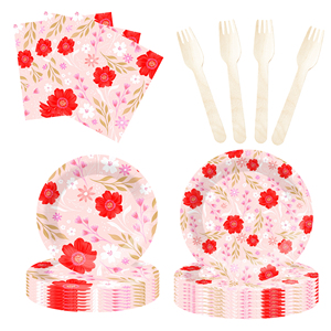 DAMAI - Juego de Vajilla Desechable de Papel con Diseño de Flores Rosas y Temática Primaveral para Fiestas de Cumpleaños - Product Image 3