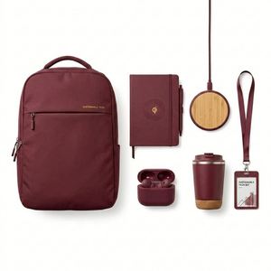 Ensemble de Marchandises Promotionnelles Personnalisées pour Salons Professionnels : Sac à Dos, Bouteille Isotherme, Écouteurs, Carnet, Lanière - Product Image 1