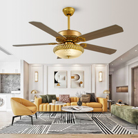 Ventilador de techo con luz LED personalizable de 110V, 5 aspas de madera, acabado dorado, Control remoto tradicional moderno para uso en el baño de la villa