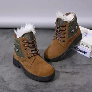 <b>Men's</b> Khaki Snow Boots Mid-<b>Heel</b> Fleece Lined Warm Winter Boots Front Laces Solid Color Adult Size - Product Image 2