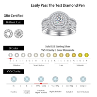 Set Cincin Pengantin Moissanite Double Halo Round D VVS1 dengan Cincin Tunangan Twist Shank dan Cincin Kawin Senada dari Perak Sterling S925