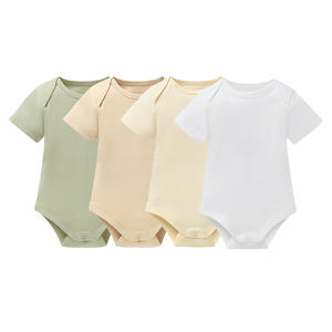 Venta al por mayor de algodón orgánico de manga corta a presión botón regazo hombro bebé mamelucos cortos Body de bebé - Product Image 1
