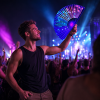 Éventail à main en bambou et plastique fluorescent UV de 33 cm, personnalisé, sonore, pour festivals EDM et événements Kung Fu – Vente en gros