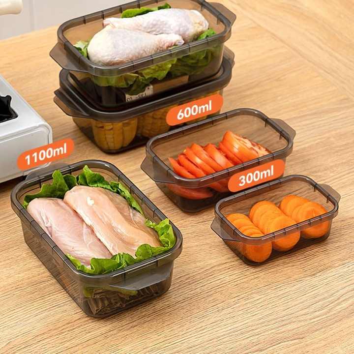 3 pack Thickened transparent sealed fresh-keeping box rectangular freezer plastic microwave food grade storage box container set