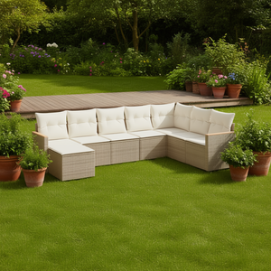 Set Divano da Giardino Beige con Struttura in Rattan PE, Cuscini in Schiuma ad Alta Densità, Impermeabile, Design Contemporaneo - Product Image 2