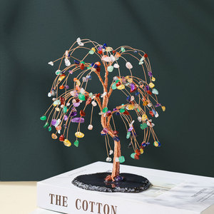 Árbol de la Abundancia de Cristal Natural al por Mayor, con Forma de Sauce Llorón, Envuelto en Alambre de Cobre, Árbol de Chakra sobre Base de Rodaja de Ágata para Decoración del Hogar - Product Image 6